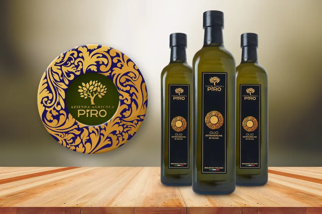 Grafica etichetta per bottiglia olio di oliva siciliano